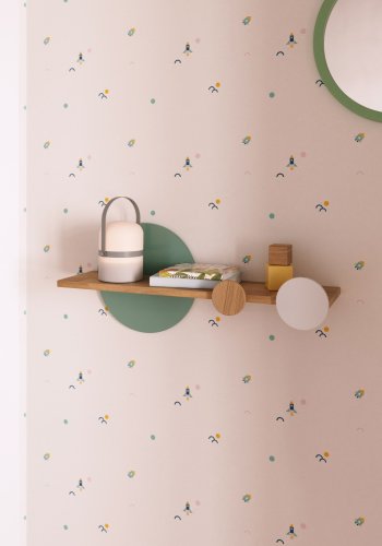 KAVE HOME Diti vegghylle for barn, rektangulr - hvit/turkis MDF og naturlig furu