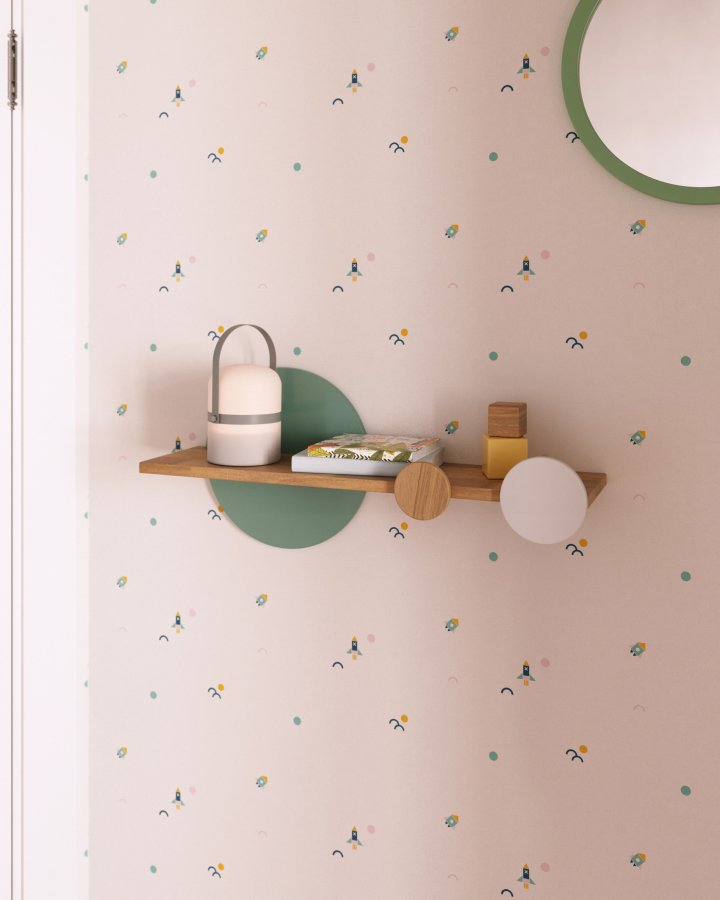 KAVE HOME Diti vegghylle for barn, rektangulr - hvit/turkis MDF og naturlig furu