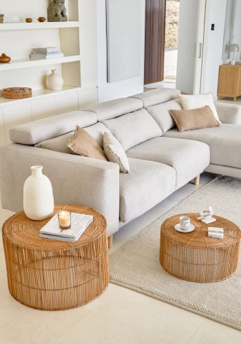 KAVE HOME Elmima salongbord, rundt - naturlig rotting (sett med 2) (66) (55)