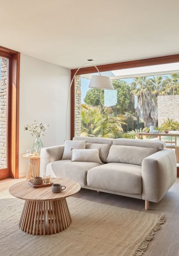 KAVE HOME Singa 3-manns sofa - beige stoff og naturlig bketre