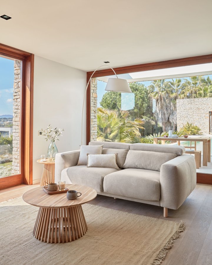 KAVE HOME Singa 3-manns sofa - beige stoff og naturlig bketre