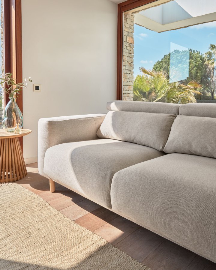 KAVE HOME Singa 3-manns sofa - beige stoff og naturlig bketre