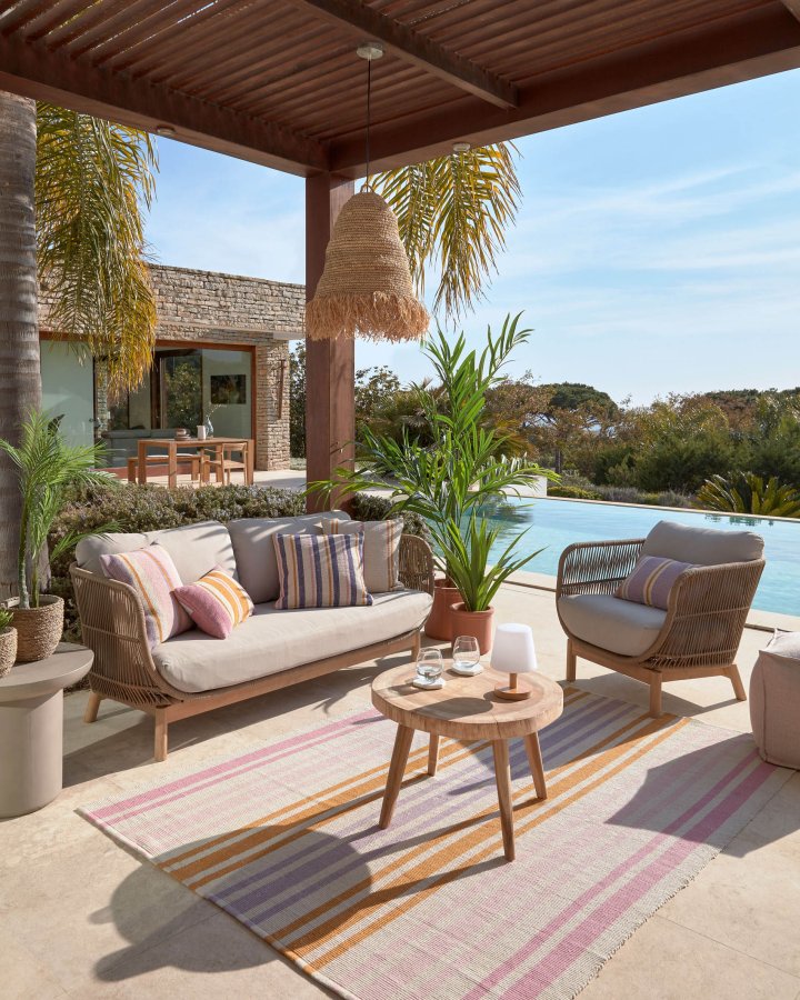 KAVE HOME rundt Creswell sidebord - naturlig suartre og teak (65)