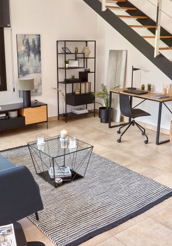 KAVE HOME Shantay bokhylle, med skuff - svart stl (H:168cm x80cm x 31cm)