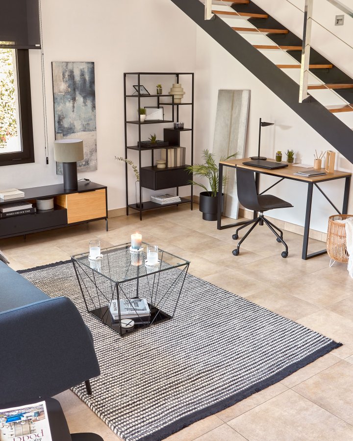 KAVE HOME Shantay bokhylle, med skuff - svart stl (H:168cm x80cm x 31cm)