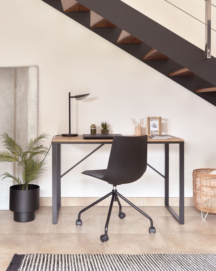 KAVE HOME Lisbet skrivebord - naturlig/svart MDF/metall, rektangulr (120x60)