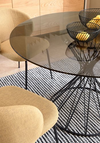 KAVE HOME Niut Matbord, Runt - M&ouml;rkt Glas och Svart St�l (� 120 cm)