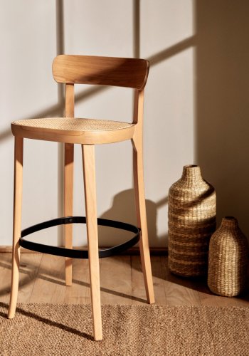 KAVE HOME Romane barkrakk, med ryggsttte og fotsttte - naturlig rotting og naturlig/svart ask finer/bk