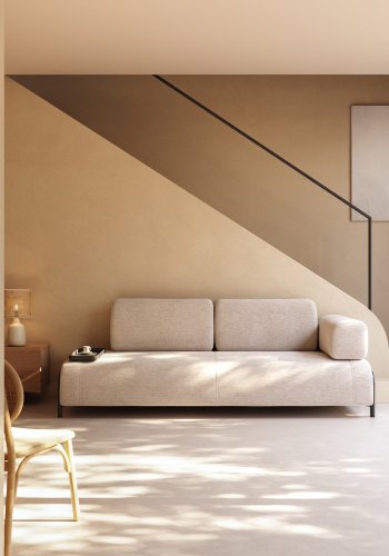 KAVE HOME Compo 3-manns sofa med lite brett - beige stoff og metall