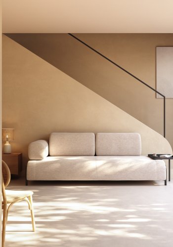 KAVE HOME Compo 3-manns sofa med stort brett - beige stoff og metall 