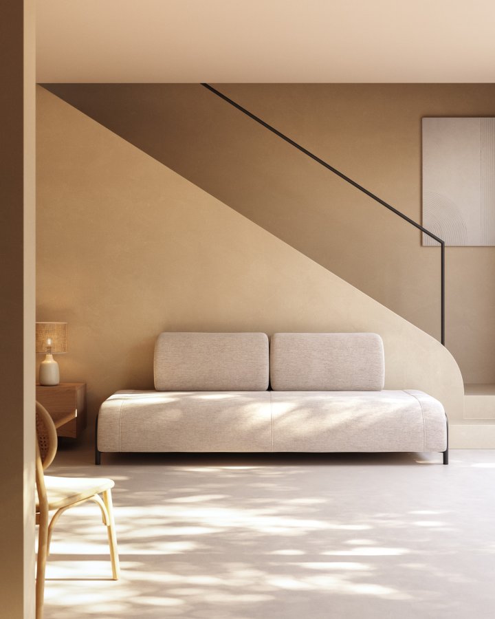 KAVE HOME Compo 3-seters sofa - beige stoff og metall 