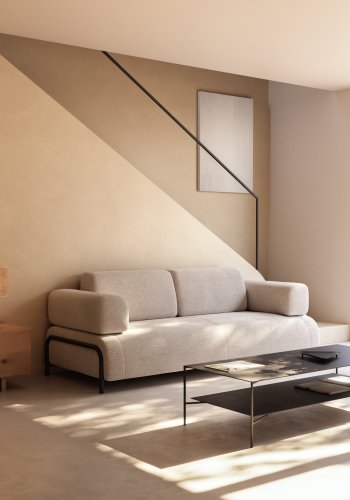 KAVE HOME Azisi salongbord, med hylle - svart glass og svart stl (140x60)