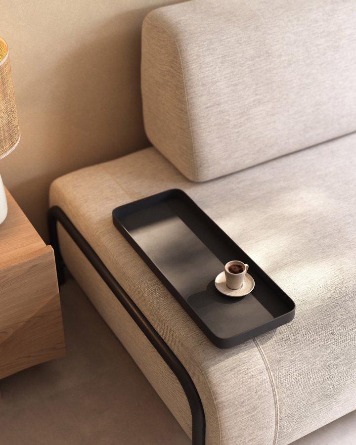 KAVE HOME Compo 3-manns sofa med lite brett - beige stoff og metall