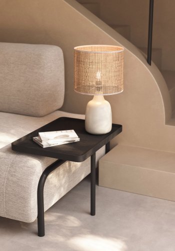 KAVE HOME Erna bordlampe - naturlig bambus og beige keramikk