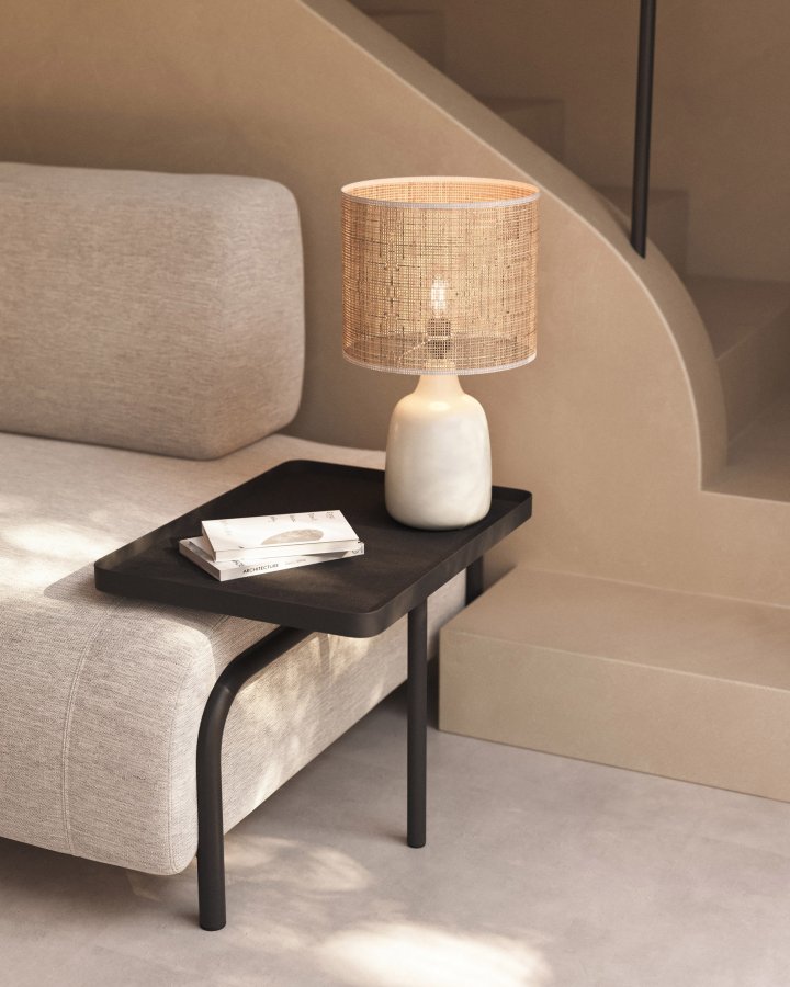 KAVE HOME Erna bordlampe - naturlig bambus og beige keramikk