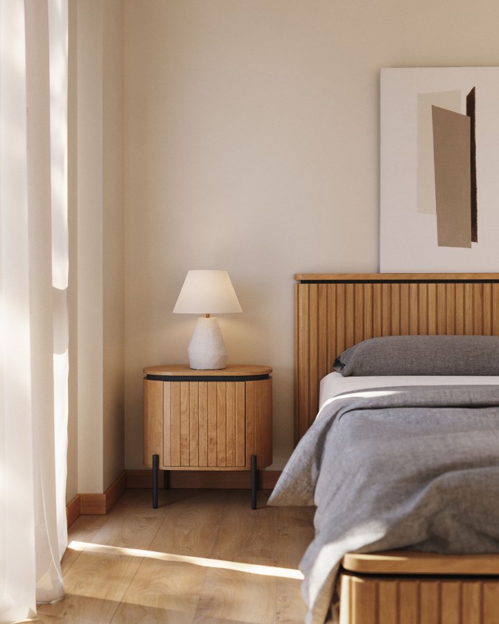 KAVE HOME Licia nattbord, m. 1 dr og 1 hylle - naturlig mangotre (55x35)