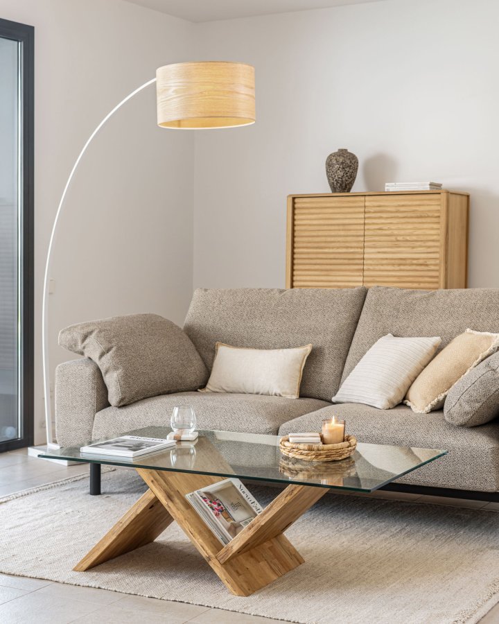 KAVE HOME Waley salongbord, rektangulrt - klart glass og naturlig eik (120x70)