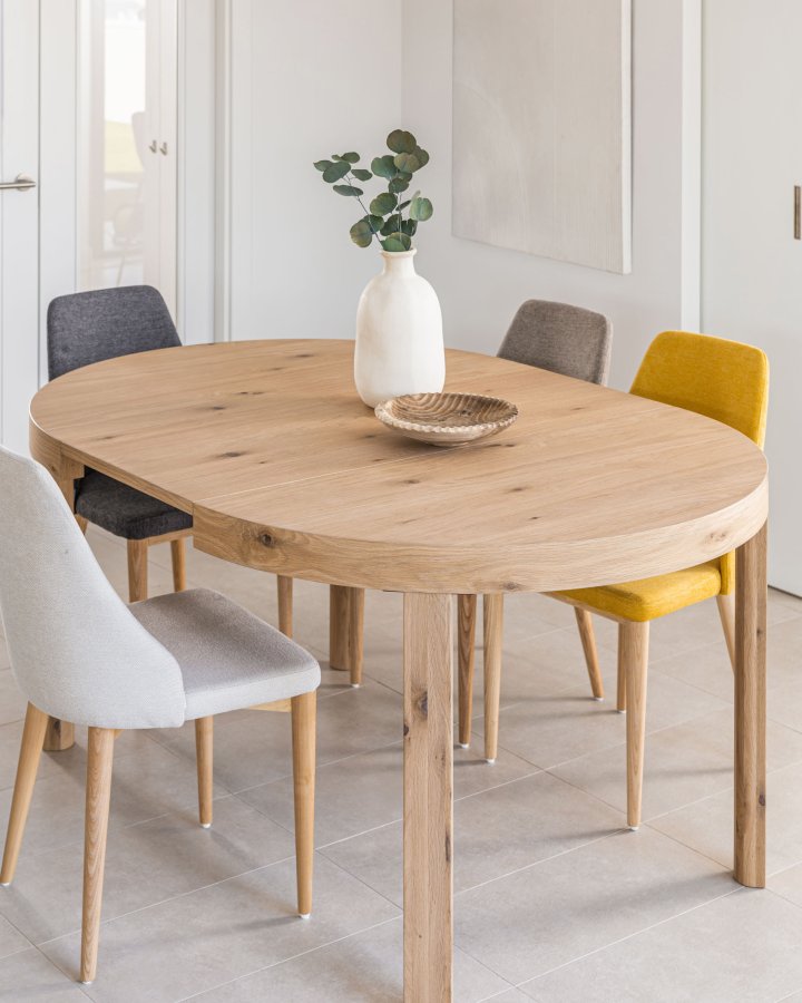 KAVE HOME Colleen spisebord, med butterfly bordplate, rund - naturlig eikefiner (120(170)x120)