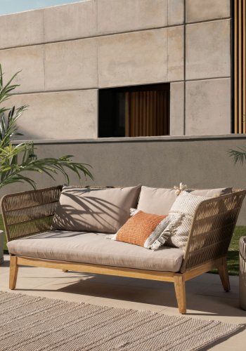 KAVE HOME Bellano 3-seters sofa - naturlig polyester/eukalyptus tre og beige stoff