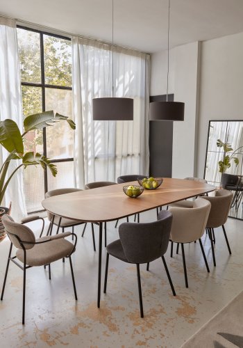 KAVE HOME Ciselia spisestuestol - mrkegr chenillestoff og sort stl