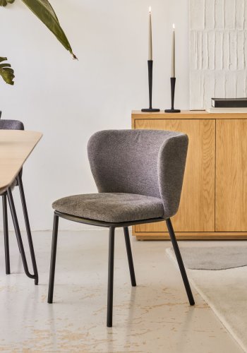 KAVE HOME Ciselia spisestuestol - mrkegr chenillestoff og sort stl