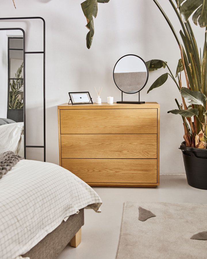 KAVE HOME Abilen kommode, m. 3 skuffer - naturlig eikefiner