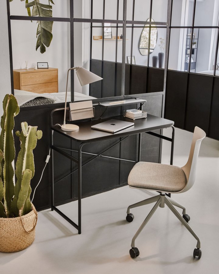 KAVE HOME rektangulrt Foreman skrivebord - svart melamin og metall (98x48)