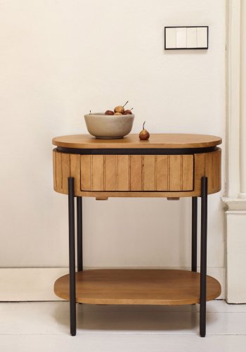 KAVE HOME Licia nattbord, m. 1 hylle og 1 skuff - naturlig mangotre (55x35)