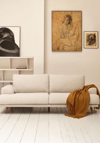 KAVE HOME Karin 3-manns sofa - beige stoff og naturlig bketre