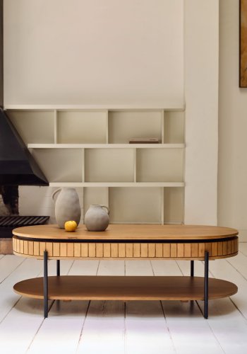 KAVE HOME Licia salongbord, m. 1 hylle og 1 skuff - naturlig mangotre og jern (130x65)