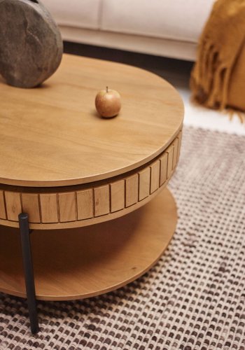 KAVE HOME Licia salongbord, m. 1 hylle og 1 skuff - naturlig mangotre og jern (130x65)