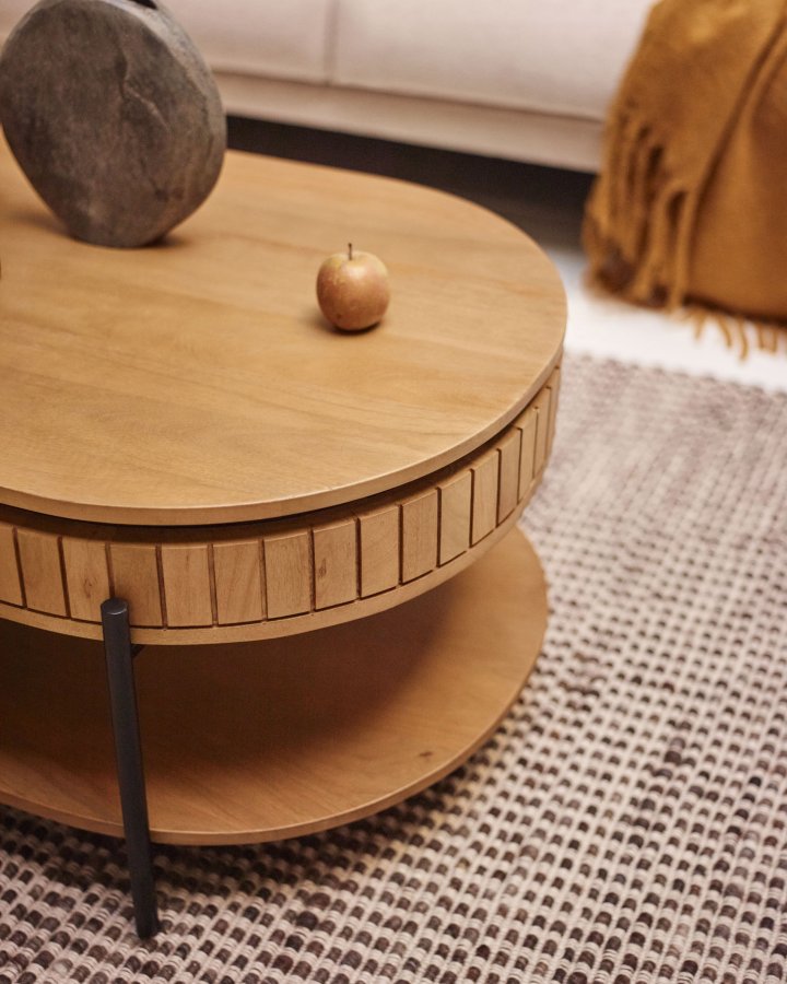 KAVE HOME Licia salongbord, m. 1 hylle og 1 skuff - naturlig mangotre og jern (130x65)