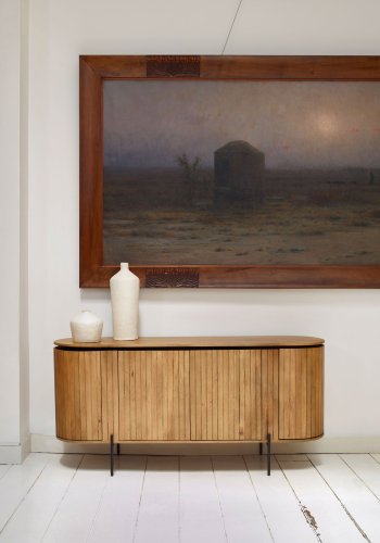 KAVE HOME Licia skjenk, m. 4 drer og 8 rom - naturlig mangotre og svart metall (170x80)