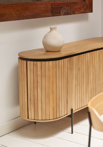 KAVE HOME Licia skjenk, m. 4 drer og 8 rom - naturlig mangotre og svart metall (170x80)