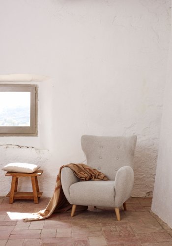 KAVE HOME Patio lenestol, med armlener - beige chenille og bketre