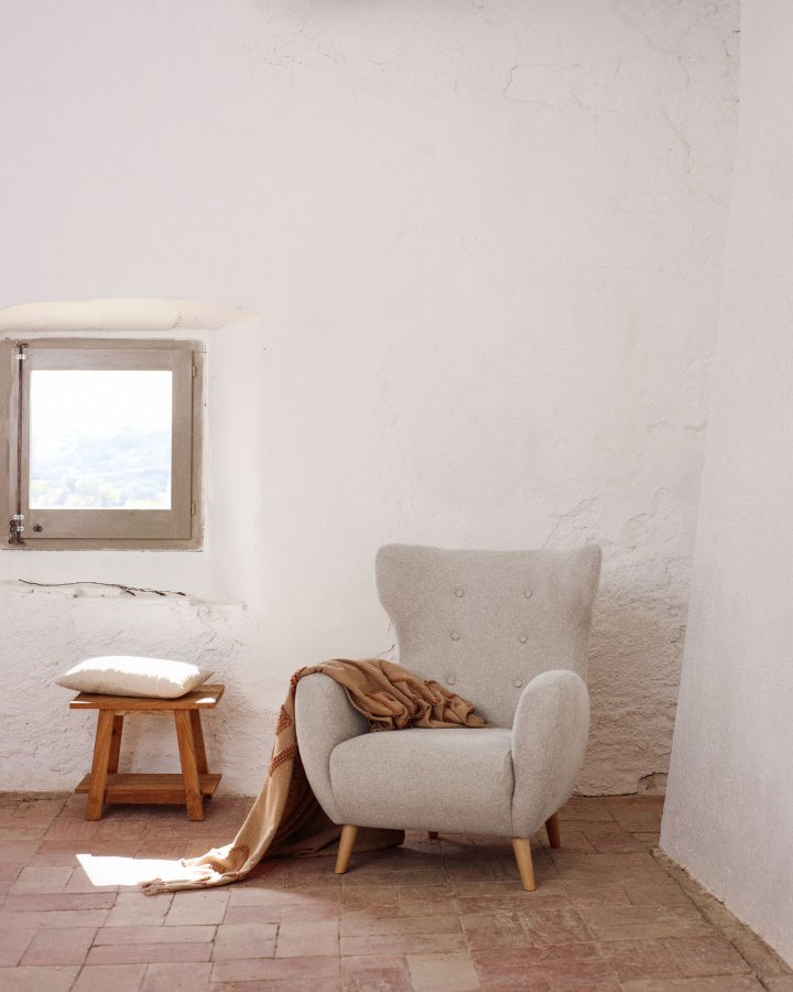 KAVE HOME Patio lenestol, med armlener - beige chenille og bketre