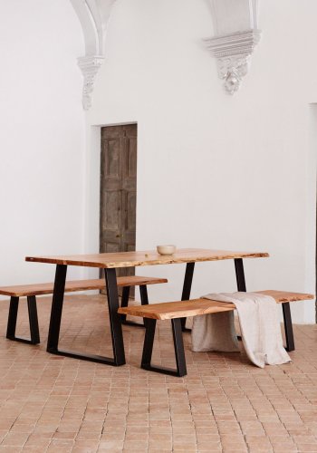 KAVE HOME Sono bnk - natur/sort akacietr/metal, rektangulr (178x45)