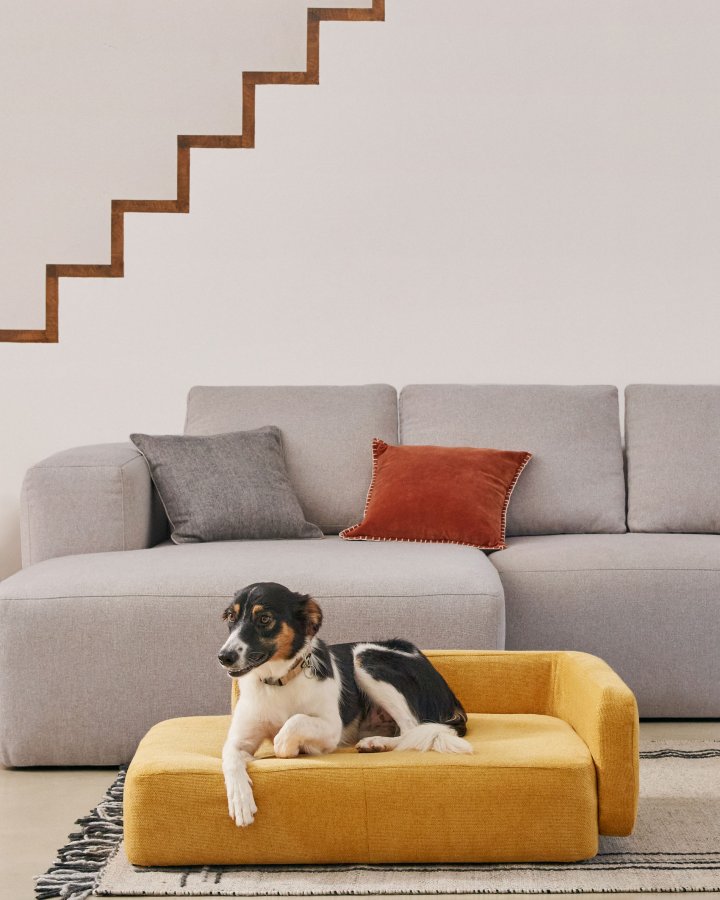 KAVE HOME Bowie hundekurv, stor, rektangulr - sennepsgul stof (70x96)