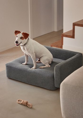 KAVE HOME Bowie hundekurv, lille, rektangulr - mrkegr stof (60x73)