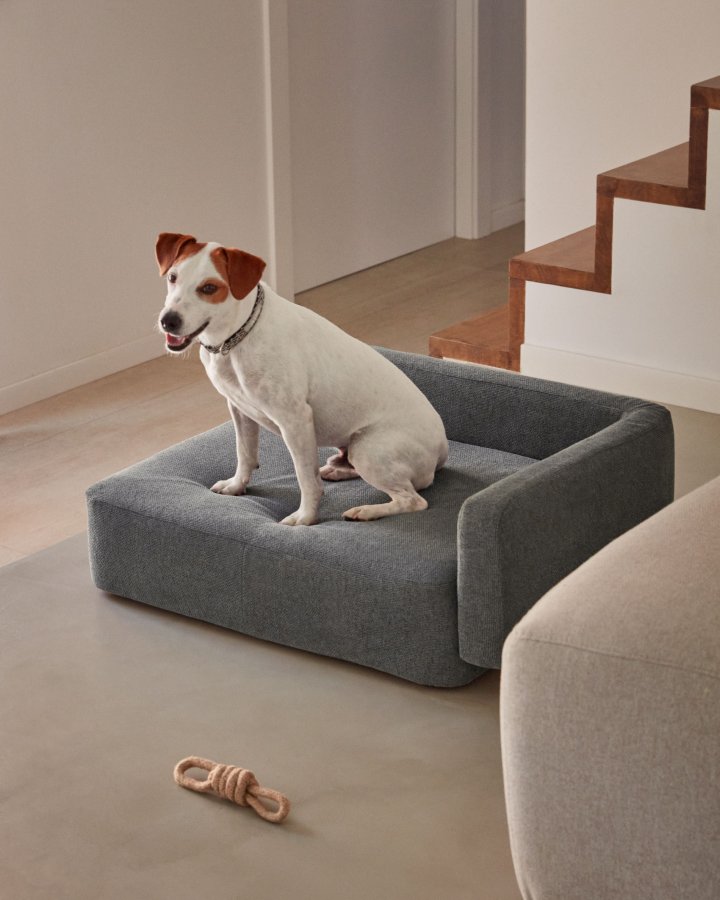 KAVE HOME Bowie hundekurv, lille, rektangulr - mrkegr stof (60x73)