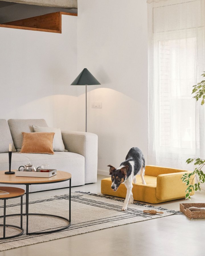 KAVE HOME Bowie hundekurv, stor, rektangulr - sennepsgul stof (70x96)