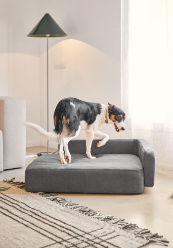 KAVE HOME Bowie hundekurv, stor, rektangulr - mrkegr stof (70x96)