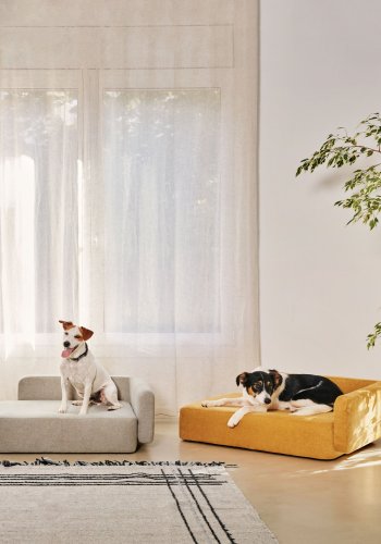 KAVE HOME Bowie hundekurv, lille, rektangulr - sennepsgul stof (60x73)