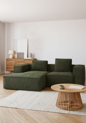 KAVE HOME Blok 2 pers. sofa, m. venstre chaiselong - grn corduroy fljl (240 cm)