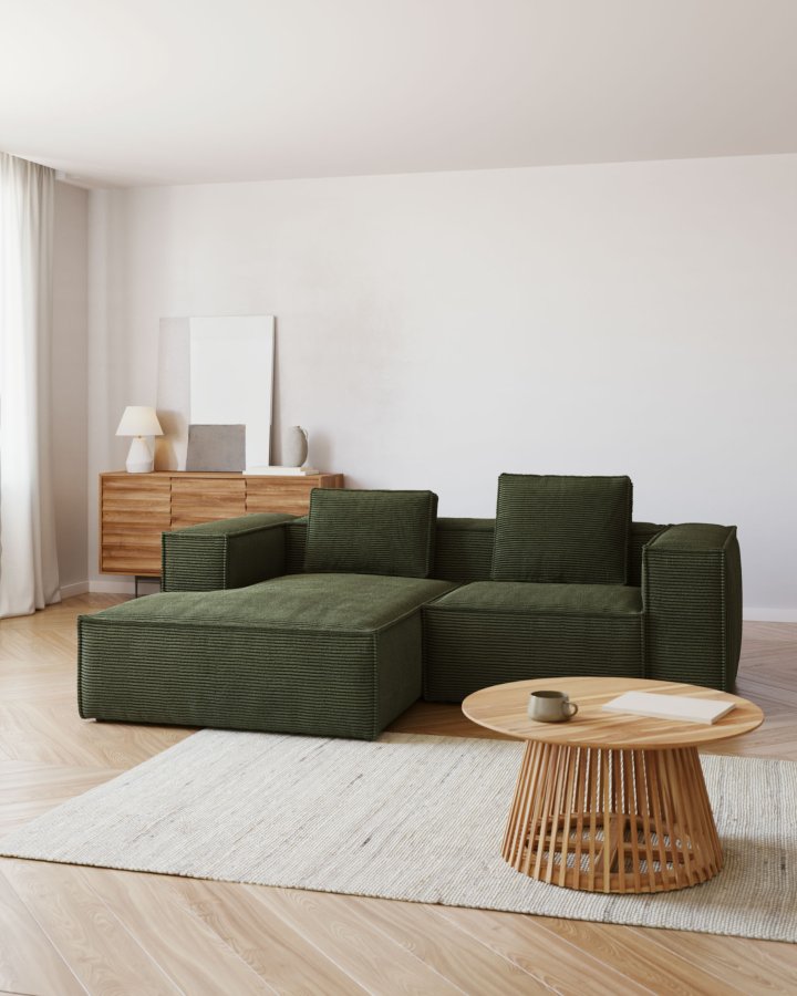 KAVE HOME Blok 2 pers. sofa, m. venstre chaiselong - grn corduroy fljl (240 cm)