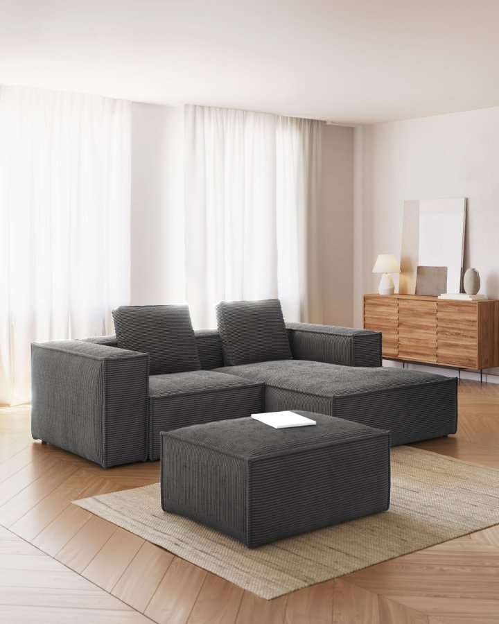 KAVE HOME Blok sofa, m. h�jre chaiselong - gr� fl�jl