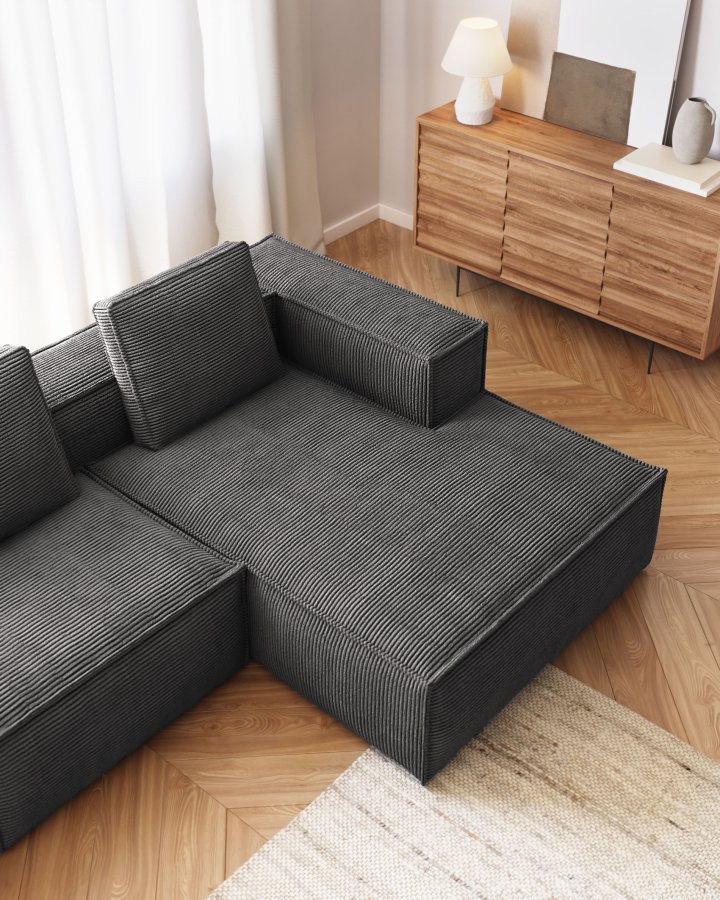 KAVE HOME Blok sofa, m. h�jre chaiselong - gr� fl�jl