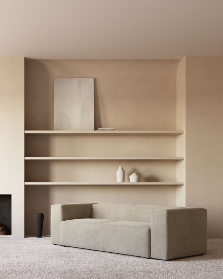 KAVE HOME Blok 3-manns sofa - beige polyester og stl