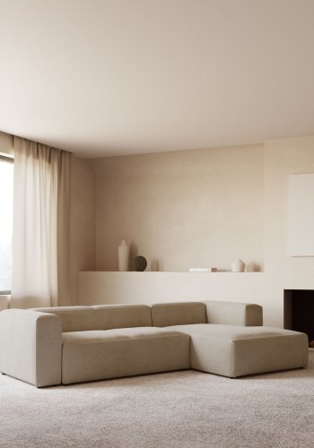 KAVE HOME Block sofa, med hyre sjeselong - beige polyester og stl