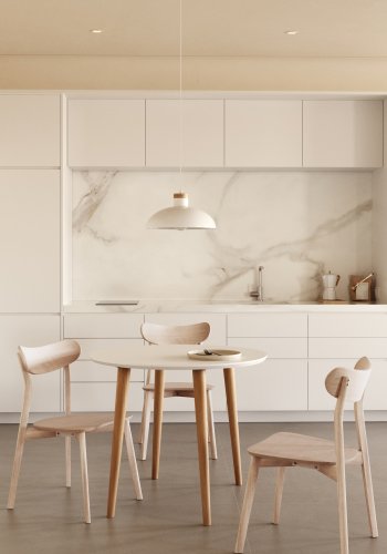 KAVE HOME Oqui spisebord, m. 2 ekstra plater - hvit MDF og bk (90(170)x90)